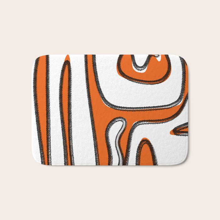 Mid Century Modern Abstract Kwaito in Orange Black White Bath Mat Gallery Image 1