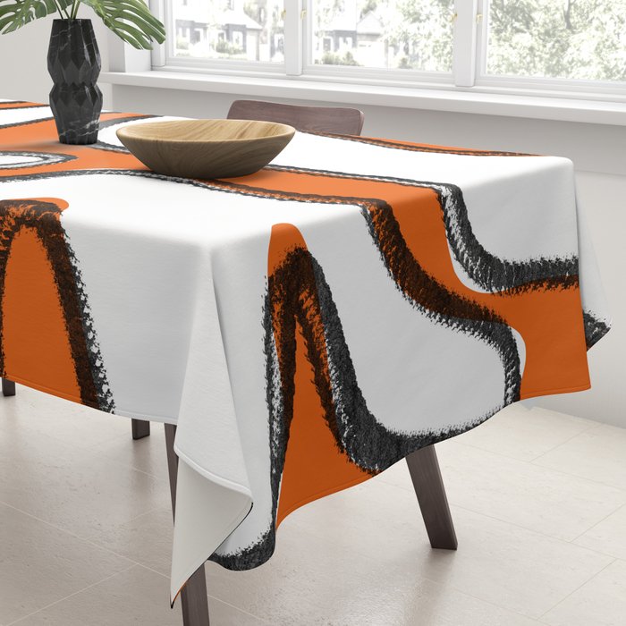 Mid Century Modern Abstract Kwaito in Orange Black White Tablecloth Gallery Image 3
