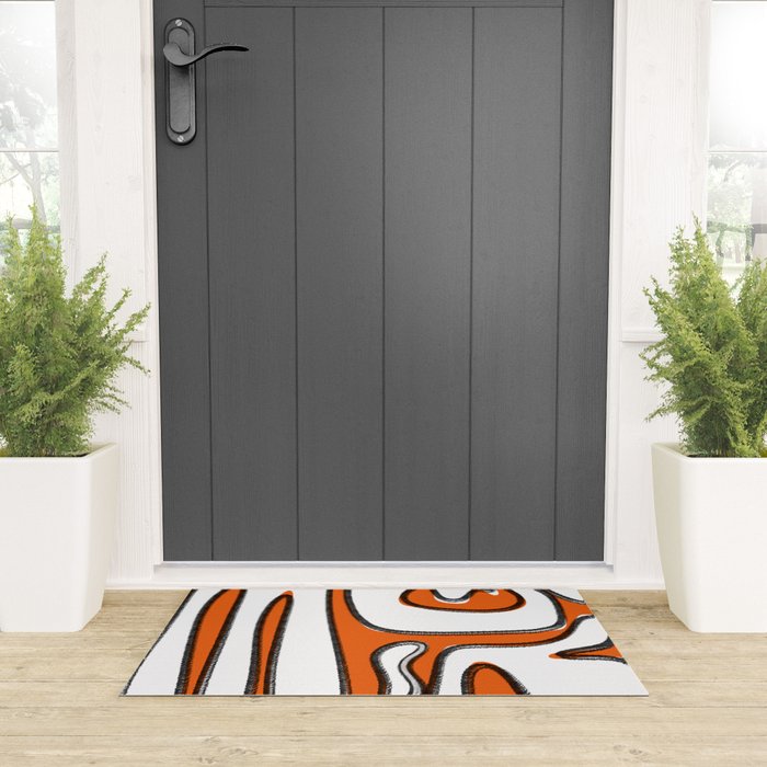 Mid Century Modern Abstract Kwaito in Orange Black White Welcome Mat Gallery Image 3