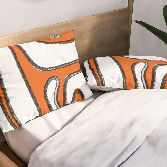 Mid Century Modern Abstract Kwaito in Orange Black White Pillow Sham Gallery Image 2