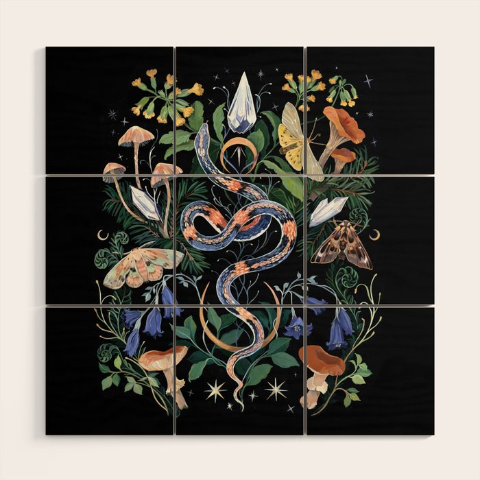 Mushroom Snake Crystals Garden Wood Wall Art Gallery Image 1