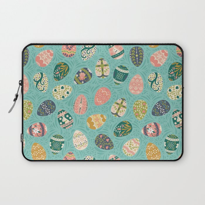 Floral Easter Eggs - Aqua Laptop Sleeve Gallery Image 1