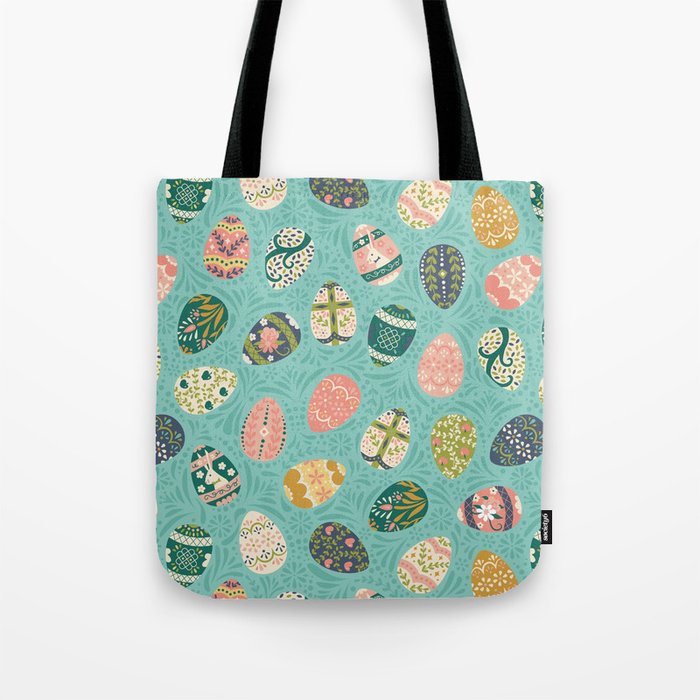 Floral Easter Eggs - Aqua Tote Bag Gallery Image 1