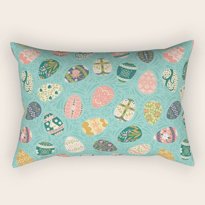 Floral Easter Eggs - Aqua Rectangular Pillow Gallery Image 2