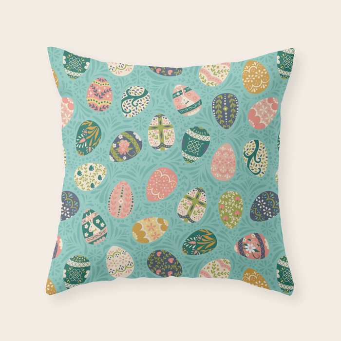 Floral Easter Eggs - Aqua Throw Pillow Gallery Image 6