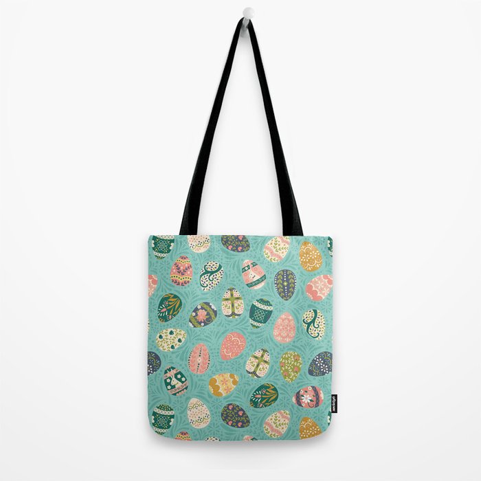 Floral Easter Eggs - Aqua Tote Bag Gallery Image 2