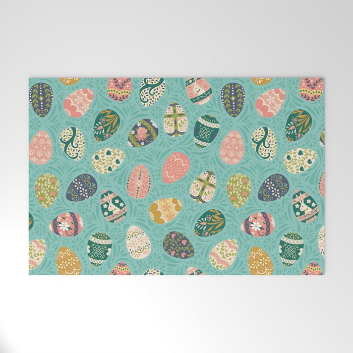 Floral Easter Eggs - Aqua Welcome Mat Gallery Image 1