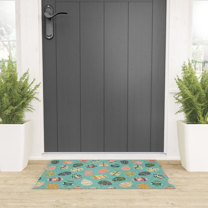 Floral Easter Eggs - Aqua Welcome Mat Gallery Image 3