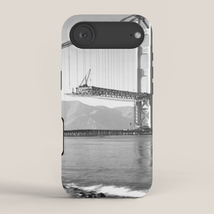 Construction of the Golden Gate Bridge, 1935, San Francisco Bay black and white photograph iPhone Case Gallery Image 2