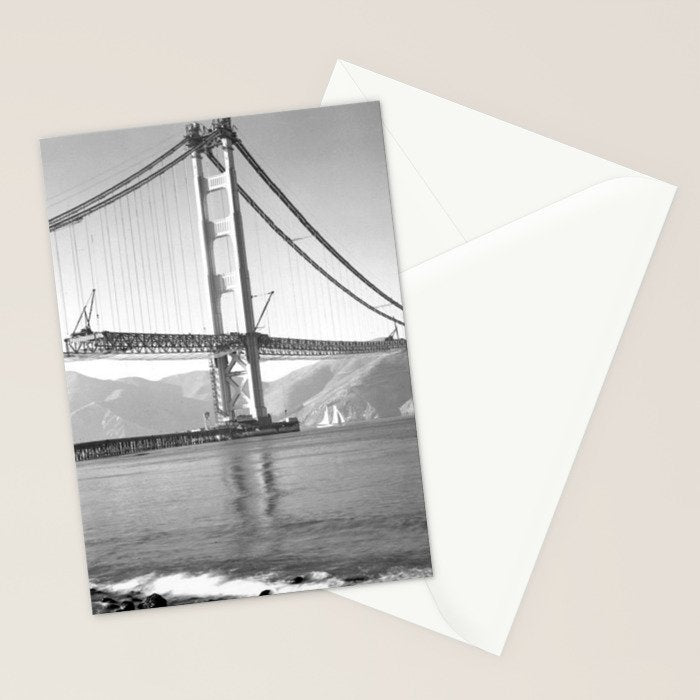 Construction of the Golden Gate Bridge, 1935, San Francisco Bay black and white photograph Stationery Card Gallery Image 2