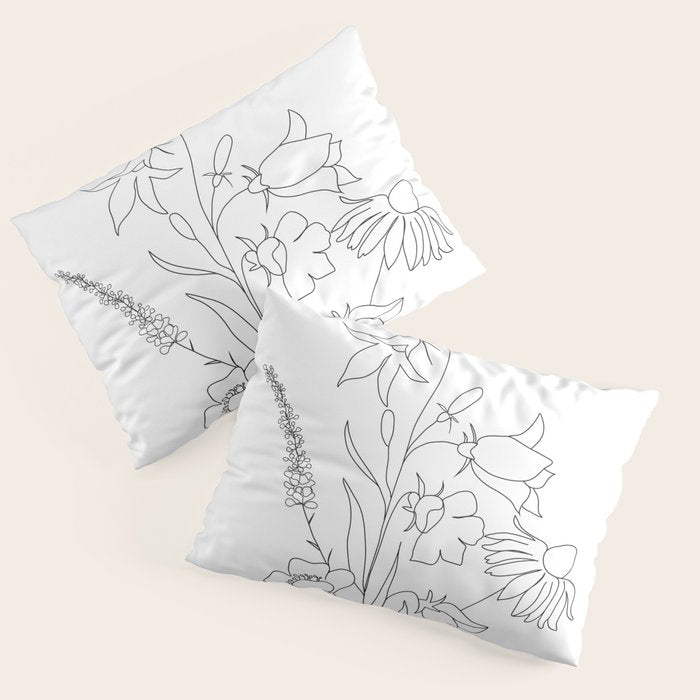 Small Wildflowers Minimalist Line Art Pillow Sham Gallery Image 1