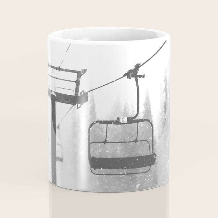 Chairlift Abyss // Black and White Chair Lift Ride to the Top Colorado Mountain Artwork Coffee Mug Gallery Image 4