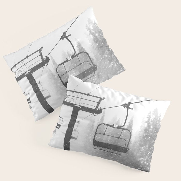 Chairlift Abyss // Black and White Chair Lift Ride to the Top Colorado Mountain Artwork Pillow Sham Gallery Image 3