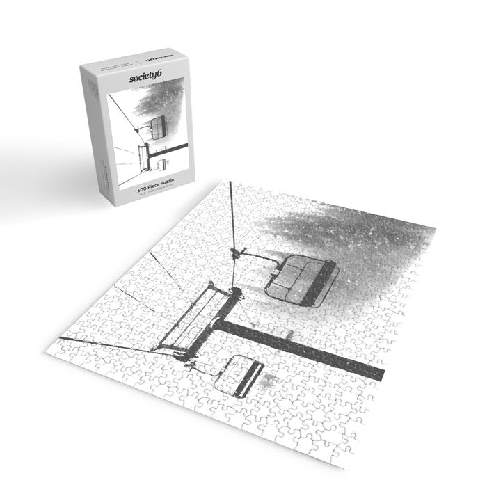 Chairlift Abyss // Black and White Chair Lift Ride to the Top Colorado Mountain Artwork Jigsaw Puzzle Gallery Image 2