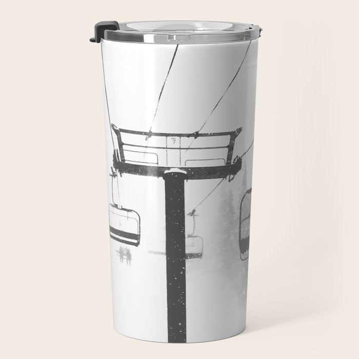 Chairlift Abyss // Black and White Chair Lift Ride to the Top Colorado Mountain Artwork Travel Mug Gallery Image 3