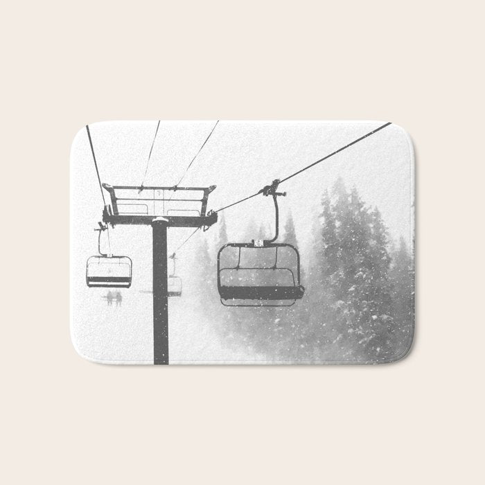 Chairlift Abyss // Black and White Chair Lift Ride to the Top Colorado Mountain Artwork Bath Mat Gallery Image 1