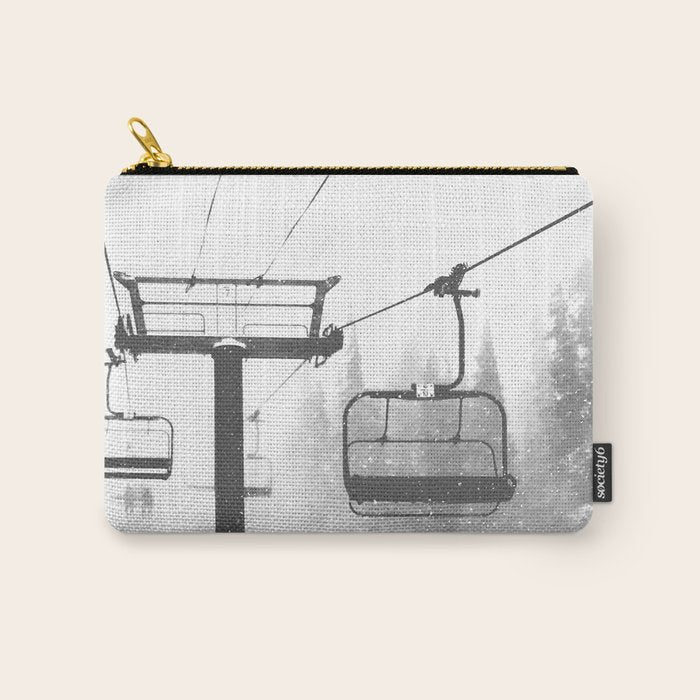 Chairlift Abyss // Black and White Chair Lift Ride to the Top Colorado Mountain Artwork Carry All Pouch Gallery Image 1