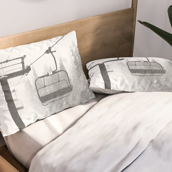 Chairlift Abyss // Black and White Chair Lift Ride to the Top Colorado Mountain Artwork Pillow Sham Gallery Image 2