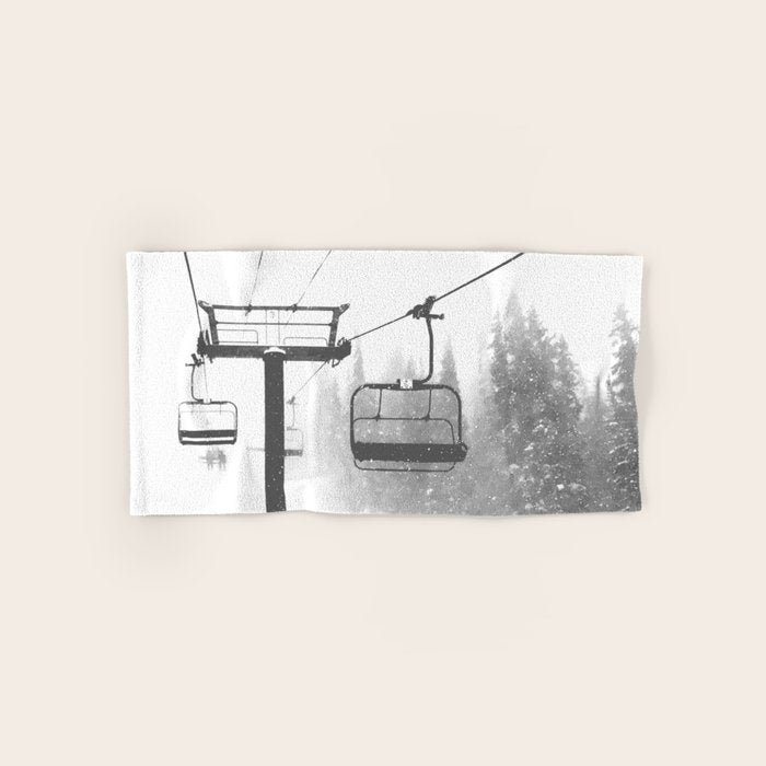 Chairlift Abyss // Black and White Chair Lift Ride to the Top Colorado Mountain Artwork Bath Towel Gallery Image 1