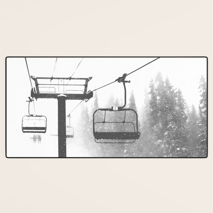 Chairlift Abyss // Black and White Chair Lift Ride to the Top Colorado Mountain Artwork Desk Mat Gallery Image 3