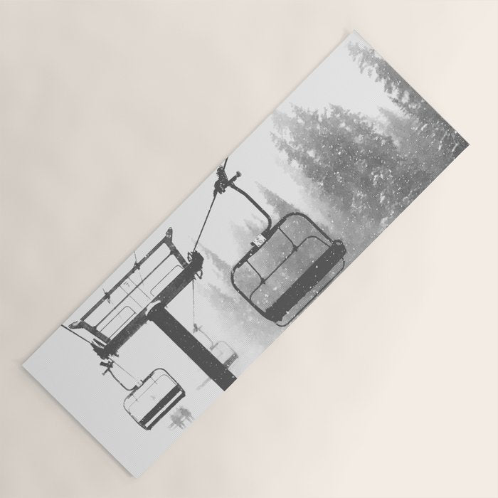 Chairlift Abyss // Black and White Chair Lift Ride to the Top Colorado Mountain Artwork Yoga Mat Gallery Image 1