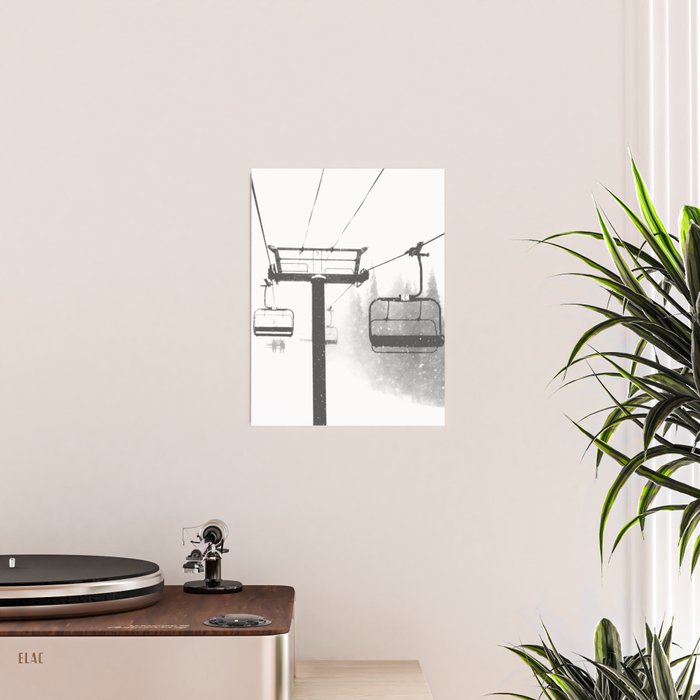 Chairlift Abyss // Black and White Chair Lift Ride to the Top Colorado Mountain Artwork Poster Gallery Image 2