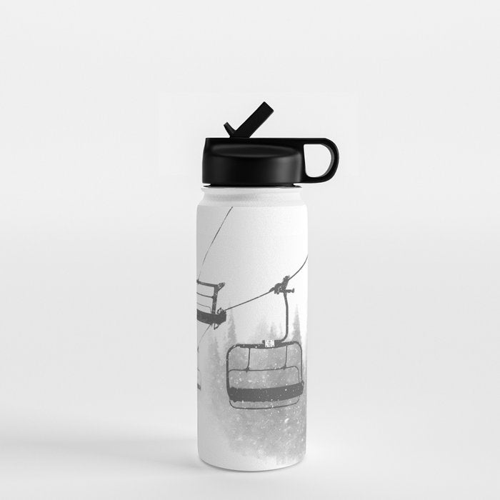 Chairlift Abyss // Black and White Chair Lift Ride to the Top Colorado Mountain Artwork Water Bottle Gallery Image 1