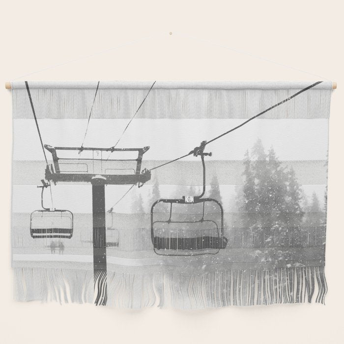 Chairlift Abyss // Black and White Chair Lift Ride to the Top Colorado Mountain Artwork Wall Hanging Gallery Image 1