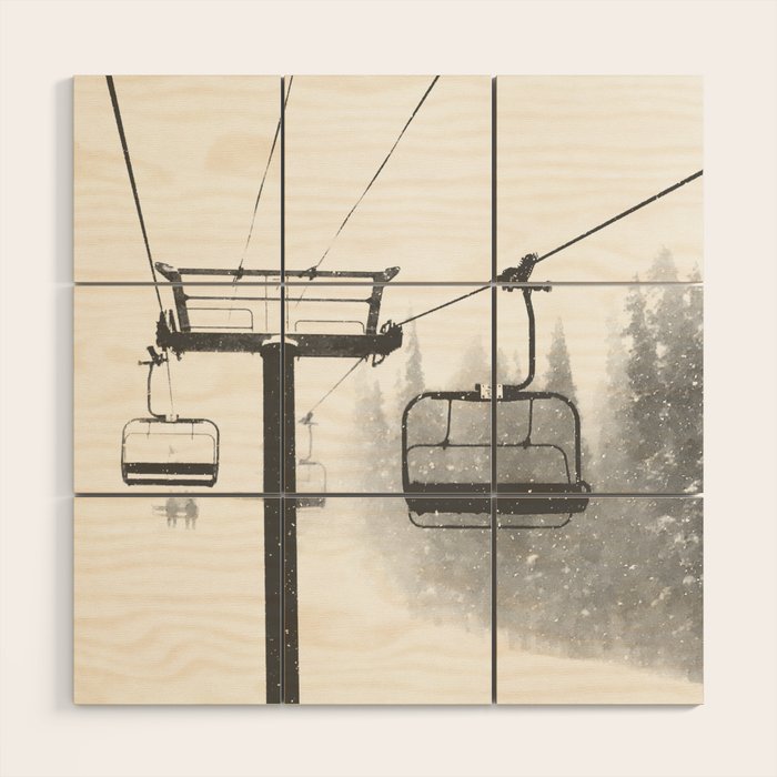 Chairlift Abyss // Black and White Chair Lift Ride to the Top Colorado Mountain Artwork Wood Wall Art Gallery Image 1