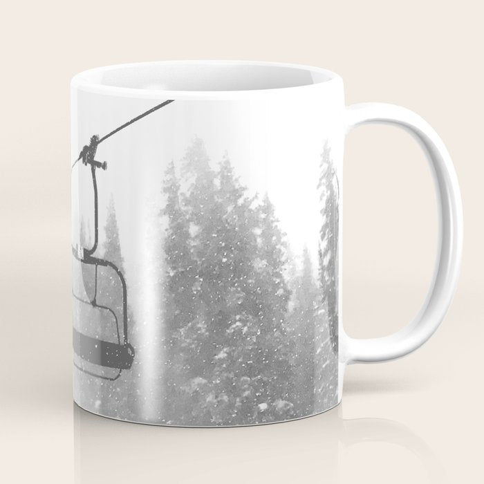Chairlift Abyss // Black and White Chair Lift Ride to the Top Colorado Mountain Artwork Coffee Mug Gallery Image 1