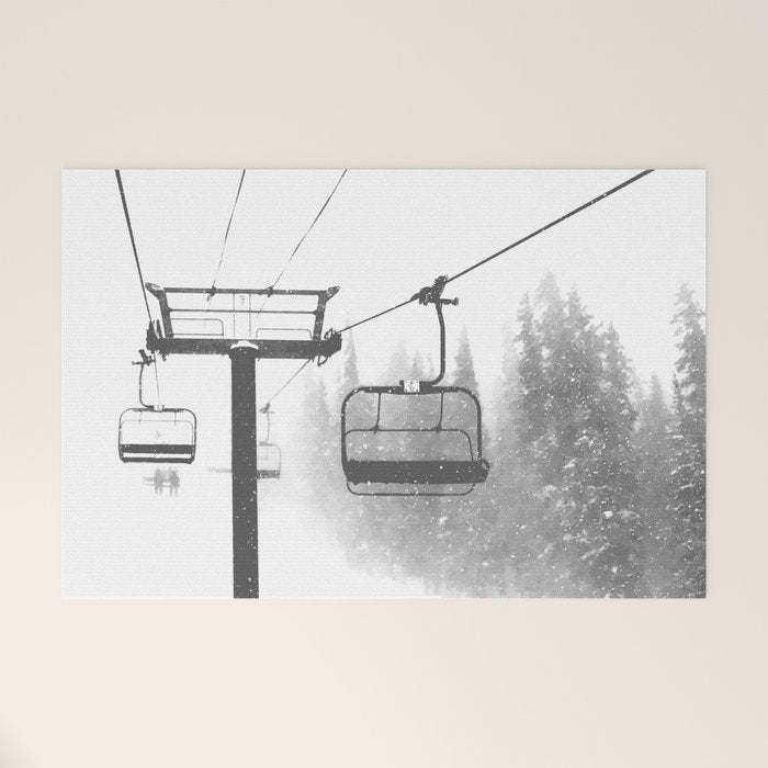 Chairlift Abyss // Black and White Chair Lift Ride to the Top Colorado Mountain Artwork Welcome Mat Gallery Image 1