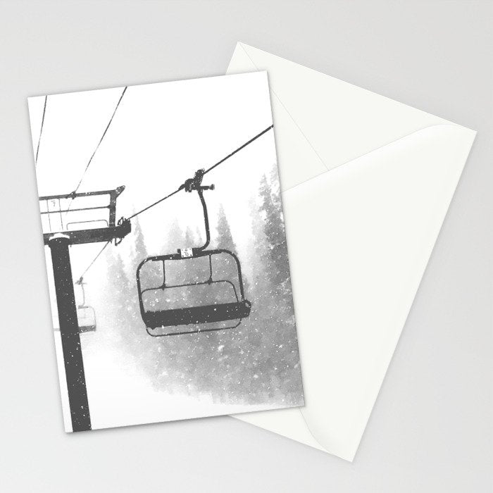 Chairlift Abyss // Black and White Chair Lift Ride to the Top Colorado Mountain Artwork Stationery Card Gallery Image 2