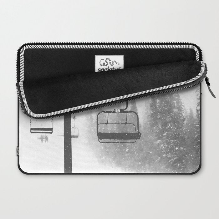 Chairlift Abyss // Black and White Chair Lift Ride to the Top Colorado Mountain Artwork Laptop Sleeve Gallery Image 2