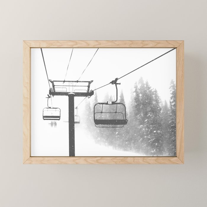 Chairlift Abyss // Black and White Chair Lift Ride to the Top Colorado Mountain Artwork Mini Art Print Gallery Image 1