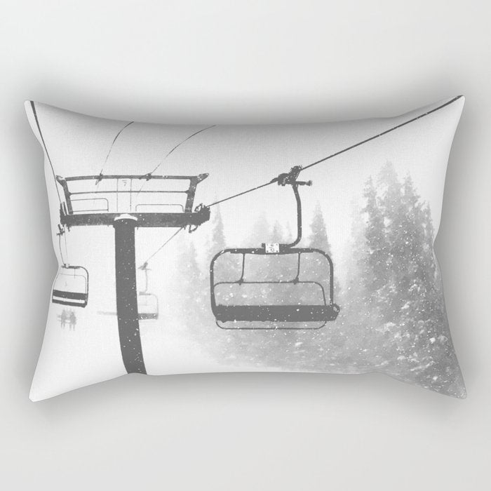 Chairlift Abyss // Black and White Chair Lift Ride to the Top Colorado Mountain Artwork Rectangular Pillow Gallery Image 2