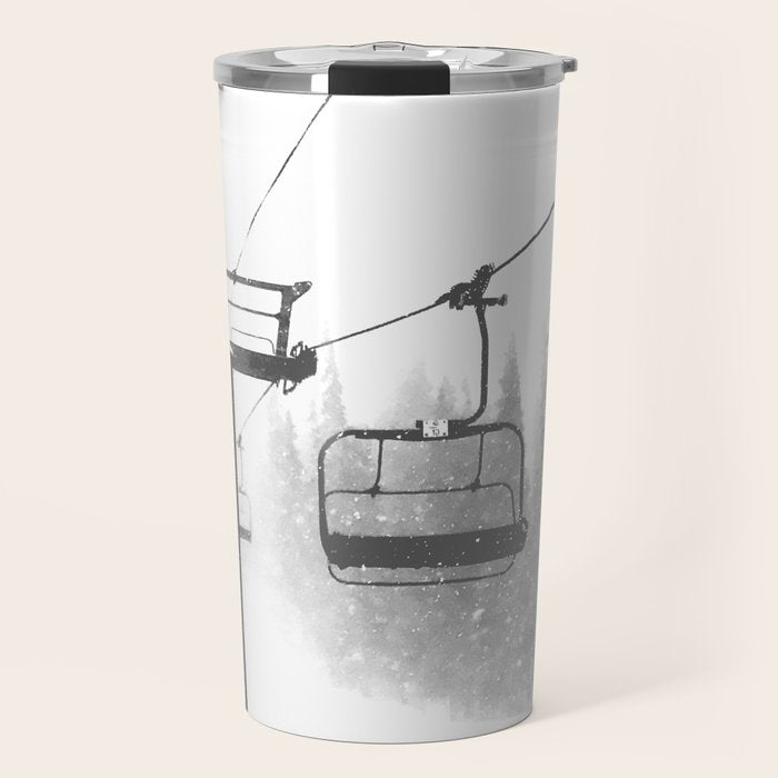 Chairlift Abyss // Black and White Chair Lift Ride to the Top Colorado Mountain Artwork Travel Mug Gallery Image 1