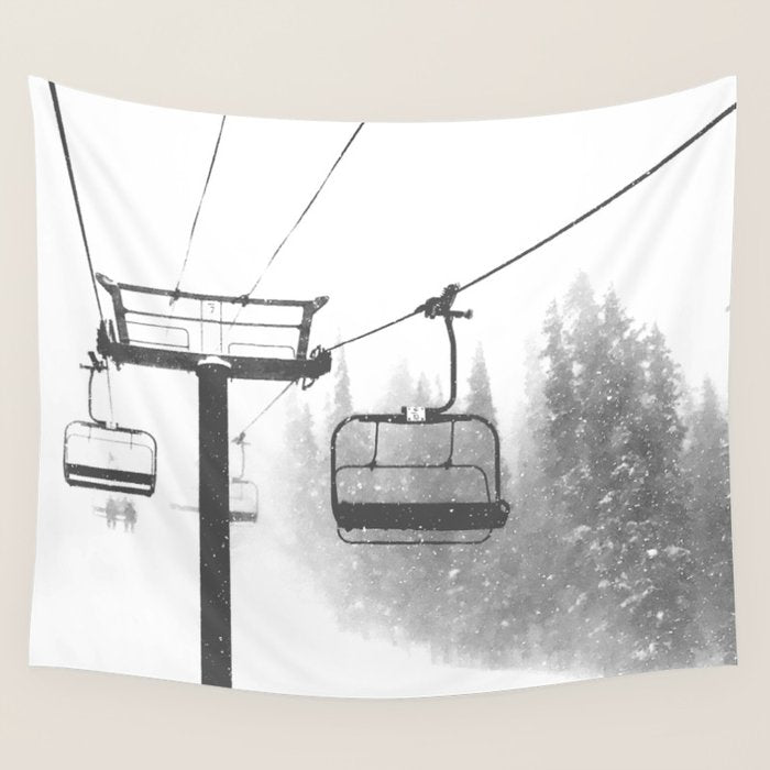 Chairlift Abyss // Black and White Chair Lift Ride to the Top Colorado Mountain Artwork Wall Tapestry Gallery Image 4