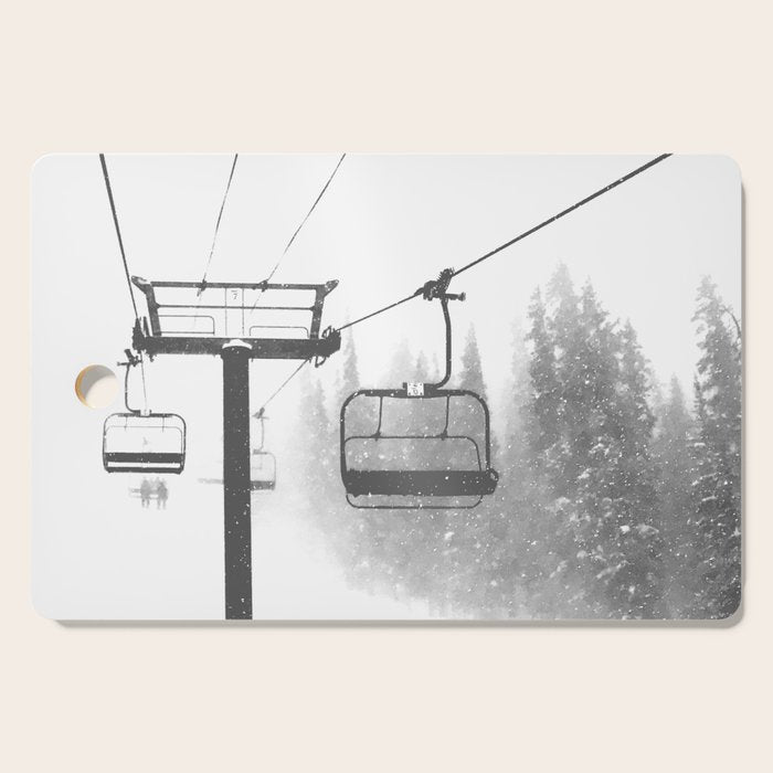 Chairlift Abyss // Black and White Chair Lift Ride to the Top Colorado Mountain Artwork Cutting Board Gallery Image 1