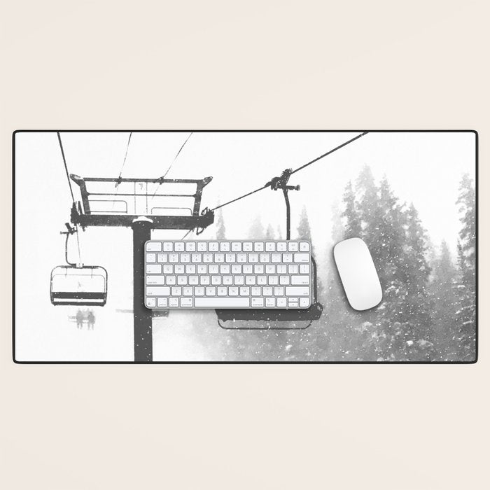 Chairlift Abyss // Black and White Chair Lift Ride to the Top Colorado Mountain Artwork Desk Mat Gallery Image 1