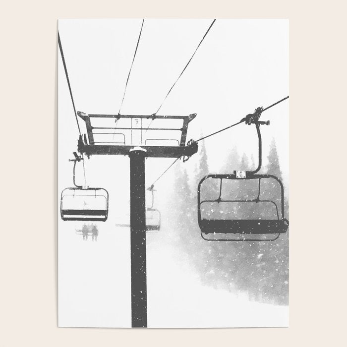 Chairlift Abyss // Black and White Chair Lift Ride to the Top Colorado Mountain Artwork Poster Gallery Image 1