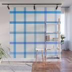 Retro Tonal Pastel Blue Coastal Check Pattern Wall Mural Gallery Image 1