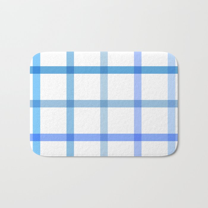 Retro Tonal Pastel Blue Coastal Check Pattern Bath Mat Gallery Image 1