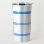 Retro Tonal Pastel Blue Coastal Check Pattern Travel Mug Gallery Image 1