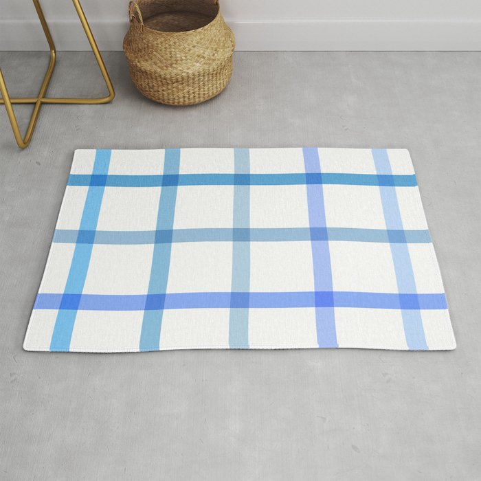 Retro Tonal Pastel Blue Coastal Check Pattern Rug Gallery Image 1