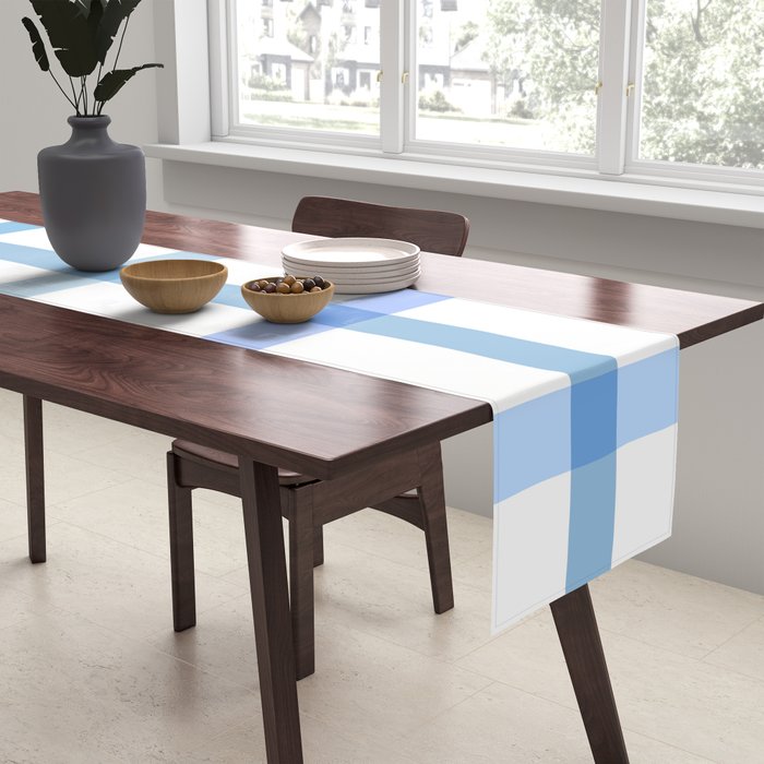 Retro Tonal Pastel Blue Coastal Check Pattern Table Runner Gallery Image 2