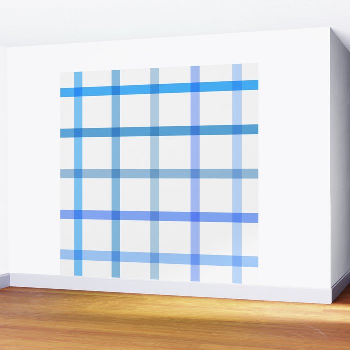 Retro Tonal Pastel Blue Coastal Check Pattern Wall Mural Gallery Image 2