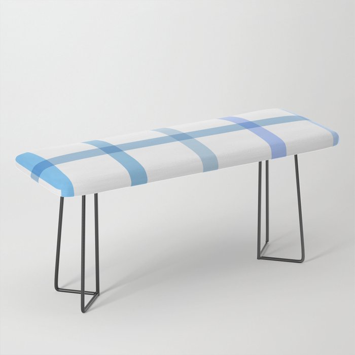 Retro Tonal Pastel Blue Coastal Check Pattern Bench Gallery Image 1
