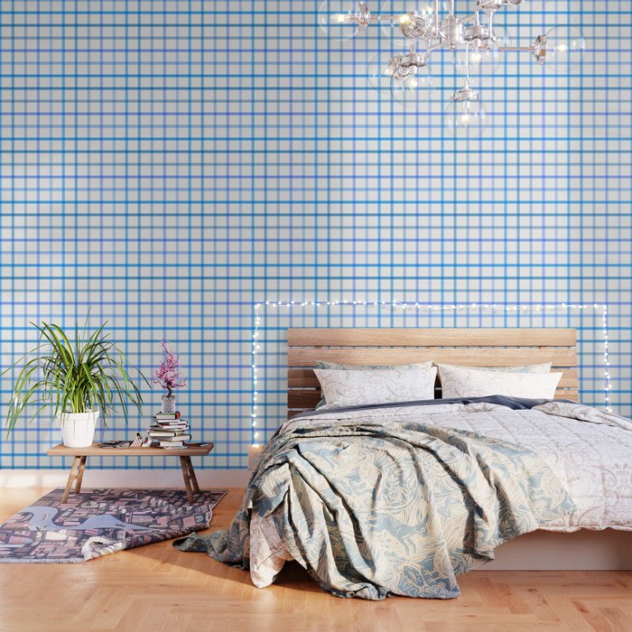 Retro Tonal Pastel Blue Coastal Check Pattern Wallpaper Gallery Image 1