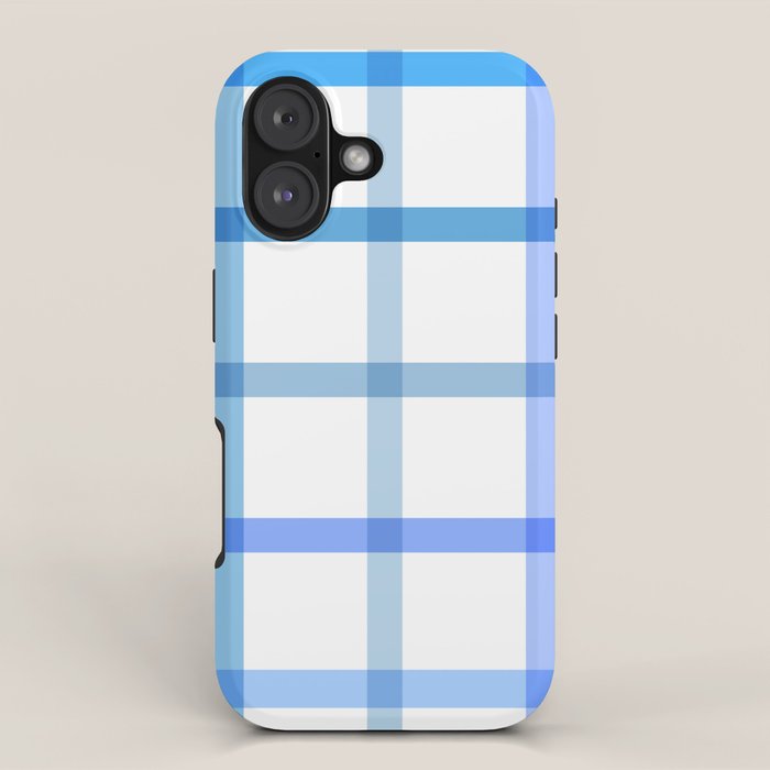 Retro Tonal Pastel Blue Coastal Check Pattern iPhone Case Gallery Image 1