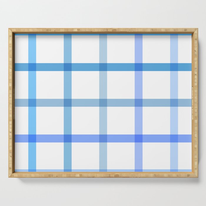 Retro Tonal Pastel Blue Coastal Check Pattern Serving Tray Gallery Image 1